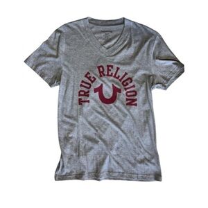 NWT True Religion Unisex Sleepwear Logo V-Neck T-Shirt Gray Size M